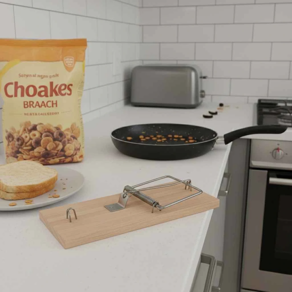 snap trap improperly placed in kitchen