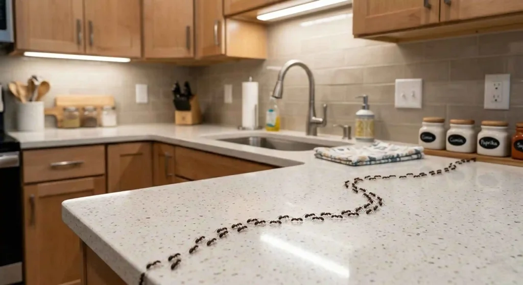 ant trails on kitchen countertop