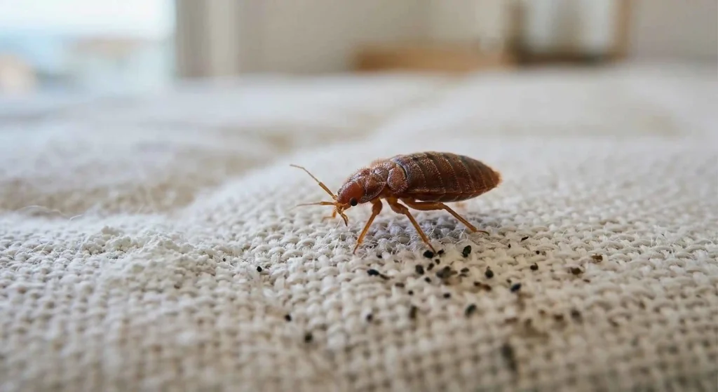 bed bug on a mattress.