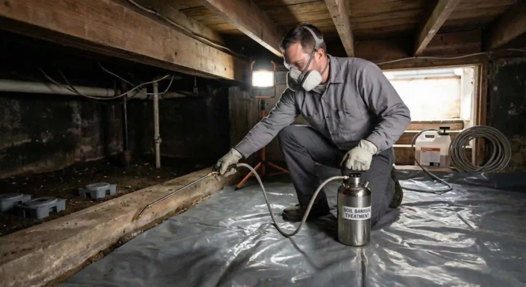 professional termite treatment being applied