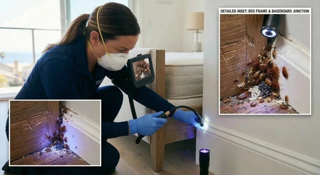 showing bed bug hiding spots in furniture or baseboards for bed bugs