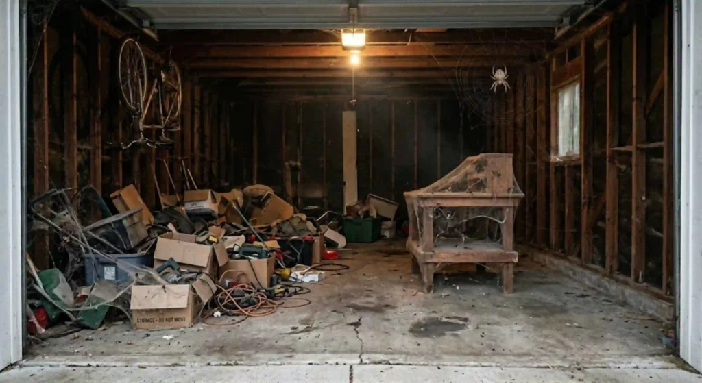 garage or attic with spider activity (before treatment)