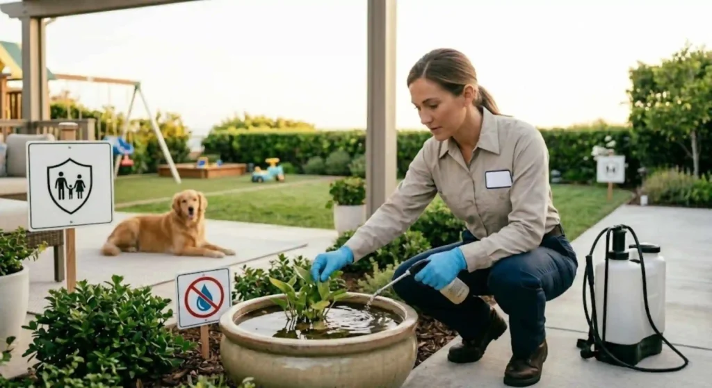 technician inspecting yard water sources