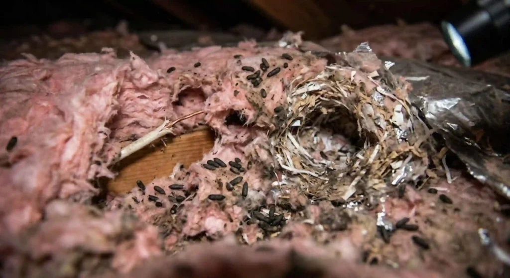 roof rat damage to attic insulation